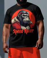 Big & Tall Men's Speed Racer Cartoon Gorillas Printed Short Sleeve T-shirt and Short Set